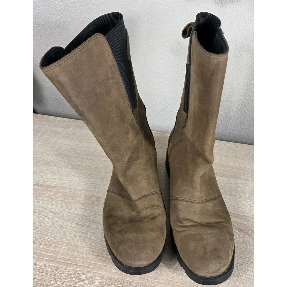Sorel Emelie II Chelsea Boots Waterproof Brown Leather Women's US 8 EU 39